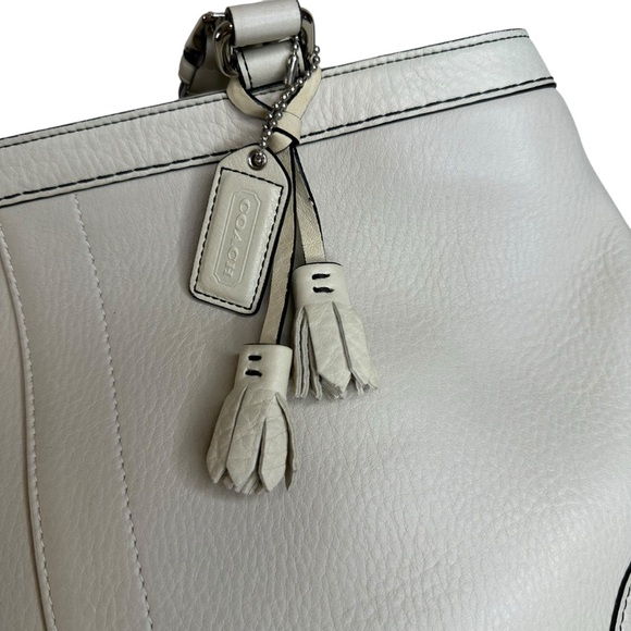 COACH Hampton Sand Beige Pebbled Leather Tassel Satchel Handbag 5031 - Picture 14 of 15